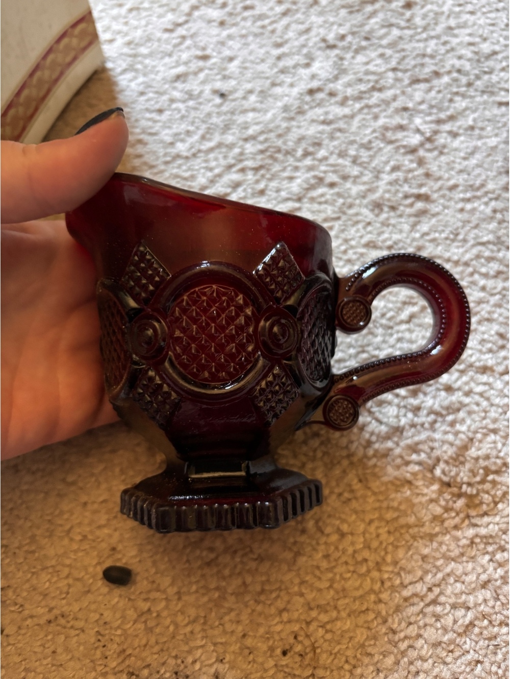 Vintage Avon Cape Cod ruby red 1876 creamer cup with original candle in box